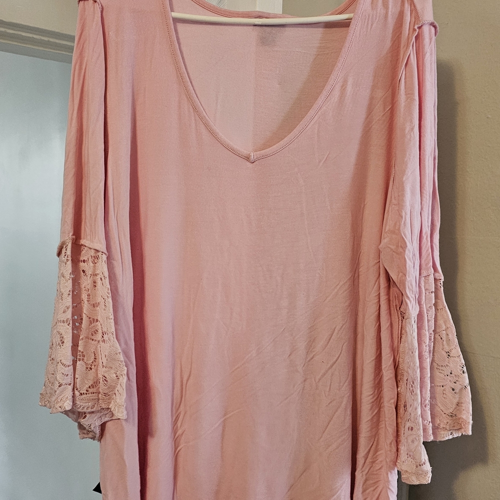 3X Plus Size Light Pink Crewneck Top